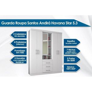 Guarda Roupa Solteiro 5 Portas E 3 Gavetas Havana Star 5.3 Ébano - Santos Andirá