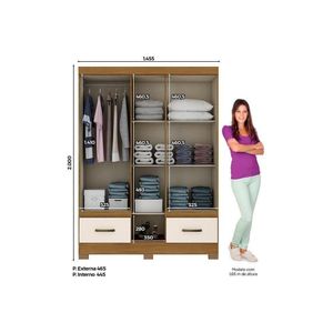 Guarda Roupa 5 Portas E 2 Gavetas C/ Espelho Briz B60 Nature/off White - Henn