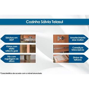 Cozinha Modulada Completa Thela Sálvia 5 Peças (2aéreos+2 Balcões+1paneleiro) Czc32 Freijo/grafite - Telasul