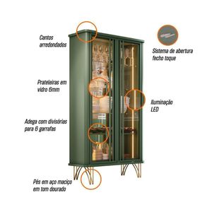 Cristaleira Hb Móveis Evora 2 Portas De Vidro Verde Pistache