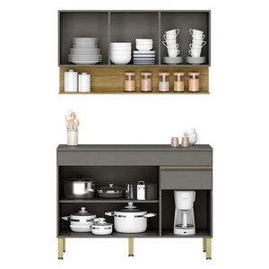 Cozinha Modulada Ambiente Line Composição 2 Gris Freijó - Kits Paraná