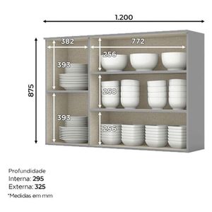 Armário Aéreo 3 Portas 120 Cm Americana Cinza - Henn