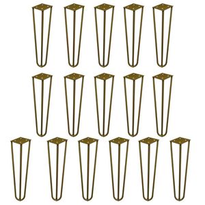 Kit 16 Pés de Metal 25 CM Hairpin Legs Rack e Puffs Dourado G41