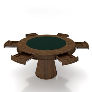 Conjunto Mesa de Jogos Carteado Bellagio Tampo Reversível e 6 Cadeiras Madeira Poker Base Cone Veludo Preto/Nogueira G42 - Gran Belo