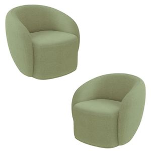 Kit 2 Poltronas Decorativas Sala de Estar Íbis Encosto Fixo Bouclê Verde G33 - Gran Belo