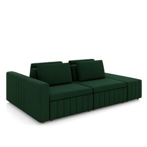 Sofá Ilha com Encosto e Almofadas Móveis Olimpo 265cm Modulado Veludo Verde G45 - Gran Belo