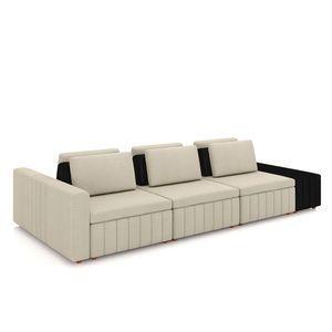 Sofá Ilha com Encosto e Almofadas Móveis Olimpo 335cm Modulado Linho/PU Bege/Preto G45 - Gran Belo