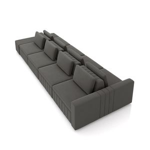 Sofá Ilha com Encosto e Almofadas Móveis Olimpo 425cm Modulado Veludo Grafite G45 - Gran Belo