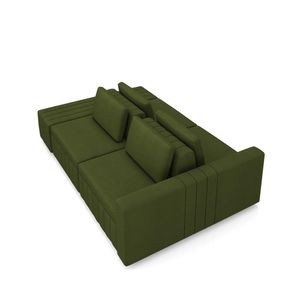Sofá Ilha com Encosto e Almofadas Móveis Olimpo 285cm Modulado Linho Verde G45 - Gran Belo