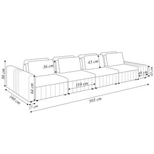 Sofá Ilha com Encosto e Almofadas Móveis Olimpo 505cm Modulado Linho/PU Terracota/Marrom G45 - Gran Belo