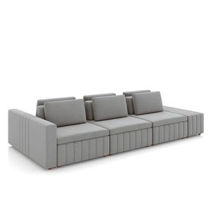 Sofá Ilha com Encosto e Almofadas Móveis Olimpo 335cm Modulado Veludo Cinza G45 - Gran Belo