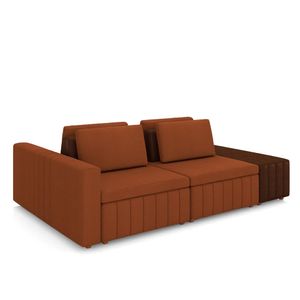 Sofá Ilha com Encosto e Almofadas Móveis Olimpo 285cm Modulado Linho/PU Terracota/Marrom G45 - Gran Belo