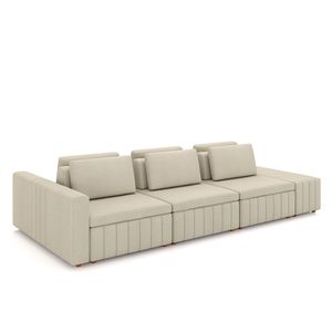Sofá Ilha com Encosto e Almofadas Móveis Olimpo 335cm Modulado Linho Bege G45 - Gran Belo