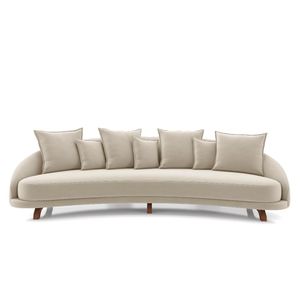 Sofá Living 3 Lugares 265cm Pés Madeira Morales com Almofadas Veludo Bege G52 - Gran Belo