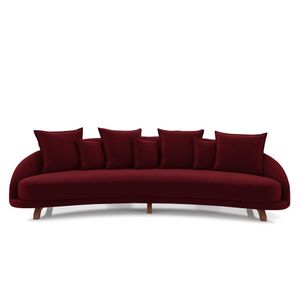 Sofá Living 3 Lugares 265cm Pés Madeira Morales com Almofadas Veludo Bordô G52 - Gran Belo