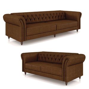 Conjunto de Sofá Sala de Estar Stanford Chesterfield 2 e 3 Lugares 180cm/240cm Pés Madeira Couro Marrom Manchado G58 - Gran Belo