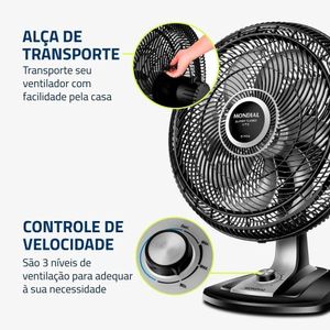 Ventilador De Mesa Mondial Super Turbo 8 Pás 150w 50cm Preto E Prata Vtx-50-8p - 220v