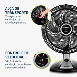 Ventilador De Mesa Mondial Turbo 8 Pás Control 140w 40cm Preto E Prata Vtx-40-8p-cr - 127v