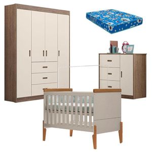 Quarto De Bebê Lívia E Berço Americano Emilly Carvalho Off White Com Colchão Ortobom - Canaã