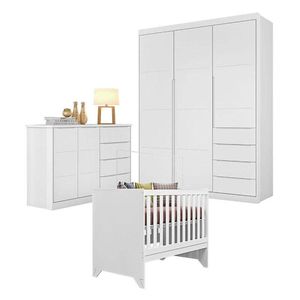 Quarto De Bebê Blenda Com Berço Americano Maya Branco Acetinado - Phoenix Baby