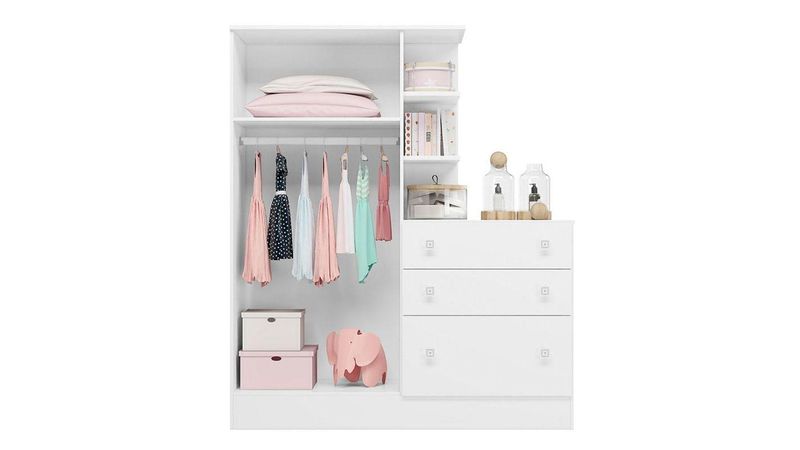 Guarda Roupa Com Cômoda Doce Sonho 4070 Branco Brilho - Qmovi