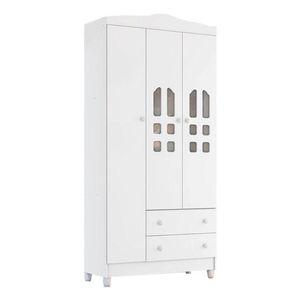 Quarto De Bebê New Selena 3 Portas Com Cômoda Selena E Berço Mirelle Branco Brilho E Colchão Ortobom