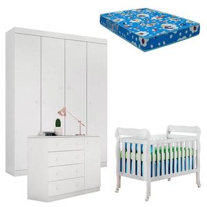 Quarto De Bebê Helena Com Berço Lila Branco Brilho Com Colchão Phisical - Phoenix