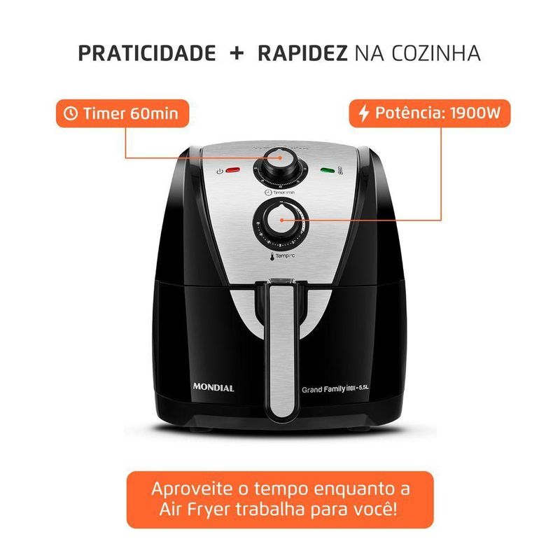 Fritadeira Elétrica Air Fryer Mondial Grand Family 5,5L Af55i Preto