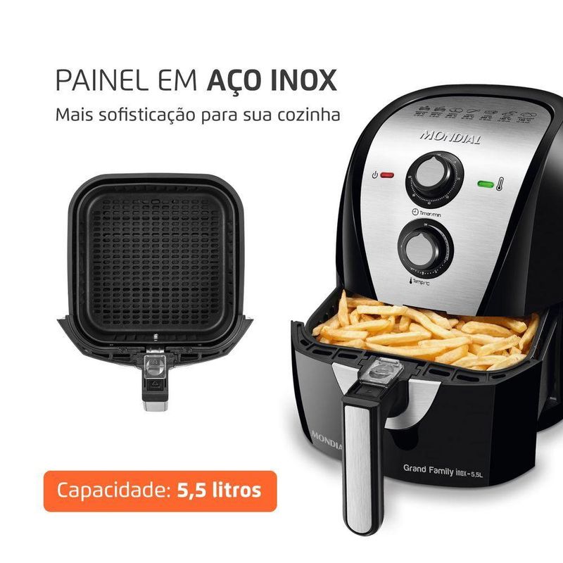 Fritadeira Elétrica Air Fryer Mondial Grand Family 5,5L Af55i Preto