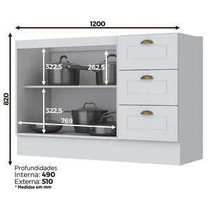 Balcão para Pia 120 cm 2 Portas 3 Gavetas Americana C353 Henn