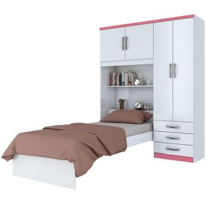 Guarda Roupa com Cama de Solteiro Henn Cravo 4 Portas 3 Gavetas