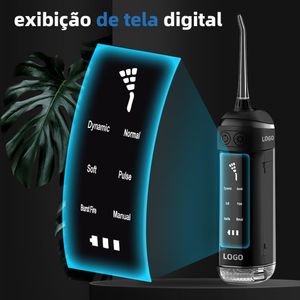 Jato Limpeza Irrigador Bucal Dental Dentes Gengival Portátil Tela de Exibição Recarregável USB 6 modos 4 bicos Digital