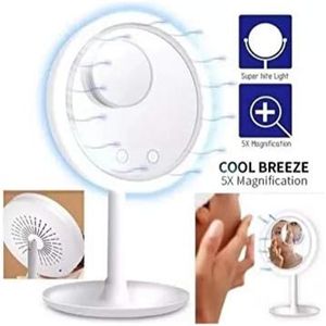 Espelho Maquiagem Led Ventilador Touch 5x Aumento Beleza USB Iluminador -BRANCO Q-1308