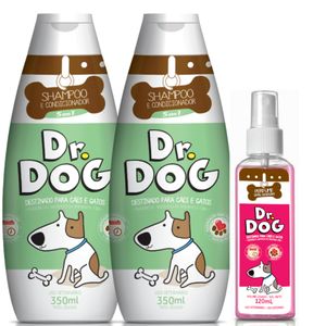 Kit 2 Shampoo e Condicionador pet 350ml 5x1 + Perfume 120ml Cães Gatos Banho completo