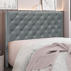 Cabeceira Decorativa King Size 1,95M Tàzio Veludo Cinza G63 - Gran Belo