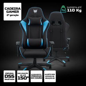 Cadeira Gamer Predator 2ª Gen reclinável acabamento premium e espuma de alta densidade