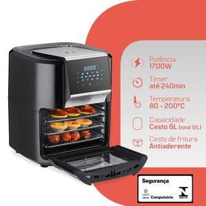 Fritadeira Elétrica Air Fryer Multifuncional Hq 12 Litros 1700w Preto Ra 015 - 220v