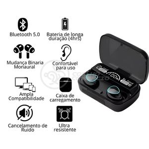 M10 Fone De Ouvido Bluetooth Sem Fio V5.3 Com Display Led Cancelamento De Ruído E Power Bank