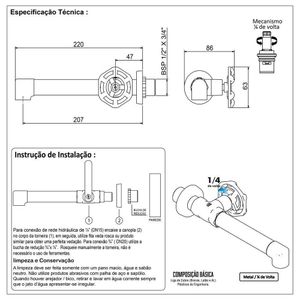 Torneira Lavatório Banheiro Industrial Rústica Cobre Velho