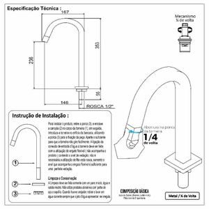 Torneira Lavatório Cromada Slim Tube Quadrada Baixa