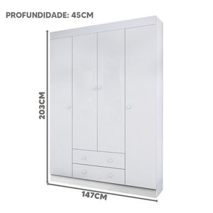 Guarda-roupa Roupeiro Elisa 4 Portas E 2 Gavetas Branco Para Quarto Infantil De Bebê Infantil - Phoe