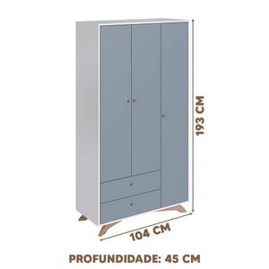 Guarda Roupa Infantil 3 Portas 2 Gavetas Branco Com Azul Affeto Completa Móveis