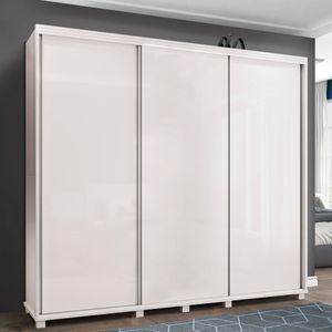 Guarda Roupa Casal 3 Portas De Correr 255 Cm Branco Monique Shop Jm