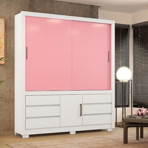 Guarda Roupa 3 Portas 6 Gavetas Arbo Branco-rosa Shop Jm