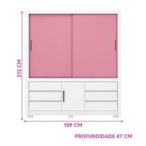 Guarda Roupa 3 Portas 6 Gavetas Arbo Branco-rosa Shop Jm