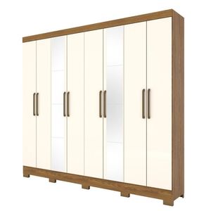 Guarda Roupa Casal 08 Portas 4 Gavetas Com Espelho Cancun Casa 812 Nature Com Off White