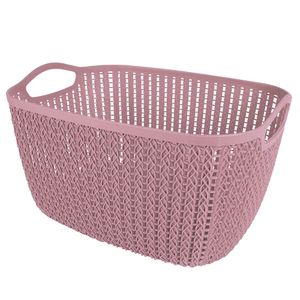 Cesto Trançado Retangular Alto Grande Rosa Antigo