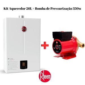 Aquecedor 26 Litros Glp Bivolt + Bomba 350W 220V Rheem