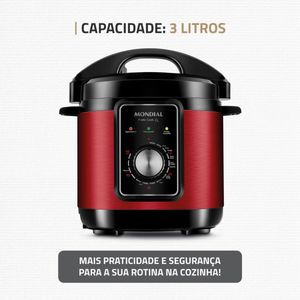 Panela de Pressão Elétrica Mondial Pratic Cook 3L Red Premium I PE-47-3L-RI