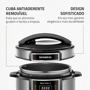 Panela de Pressão Elétrica Digital 6L Mondial Preto/Inox - PE-60-6L-I